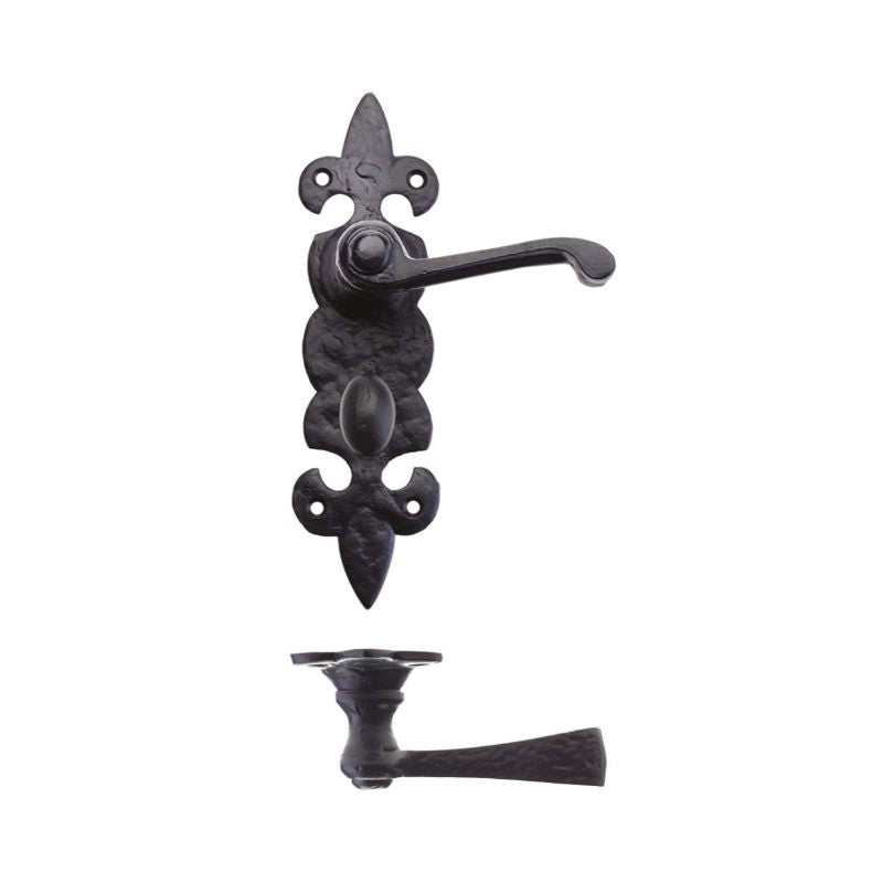 Lever on Fleur de Lys Bathroom Backplate-Black Antique