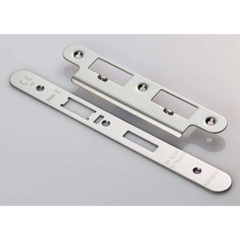 Carlisle Brass Forend Strike & Fixing Pack To Suit Din Escape Lock-Bright Stainless Steel-Radius Forend