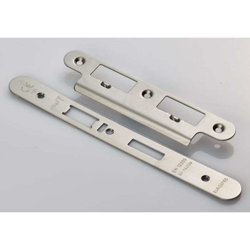 Carlisle Brass Forend Strike & Fixing Pack To Suit Din Escape Lock-Satin Stainless Steel-Radius Forend