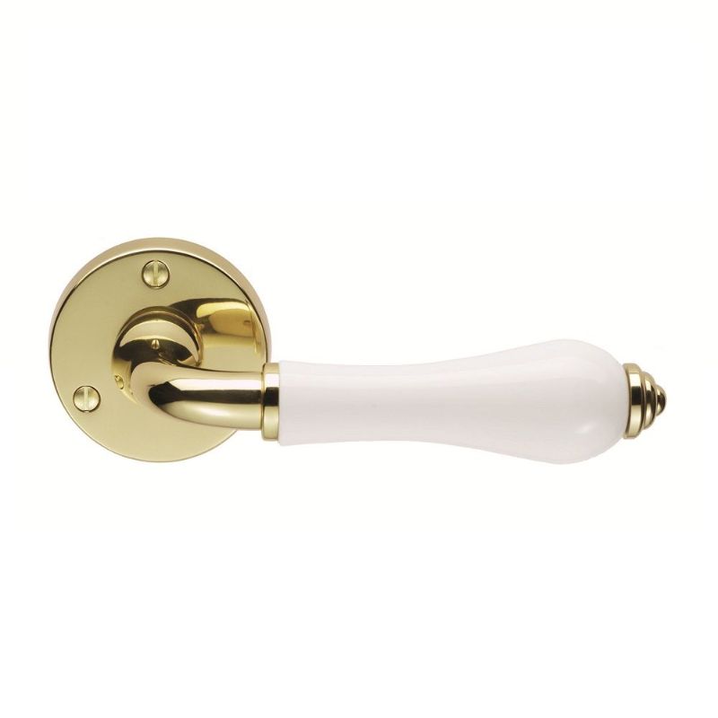 Carlisle Brass Porcelain Lever on Round Rose Plain White