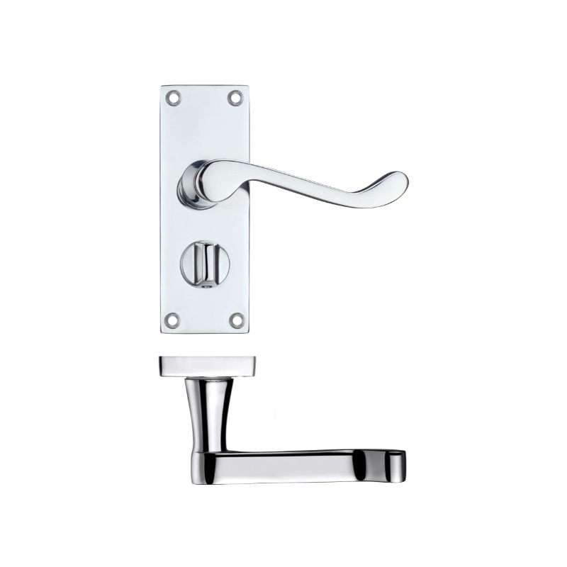 Project Victorian Scroll Lever on Privacy Backplate -114mm x 40mm-Polished Chrome