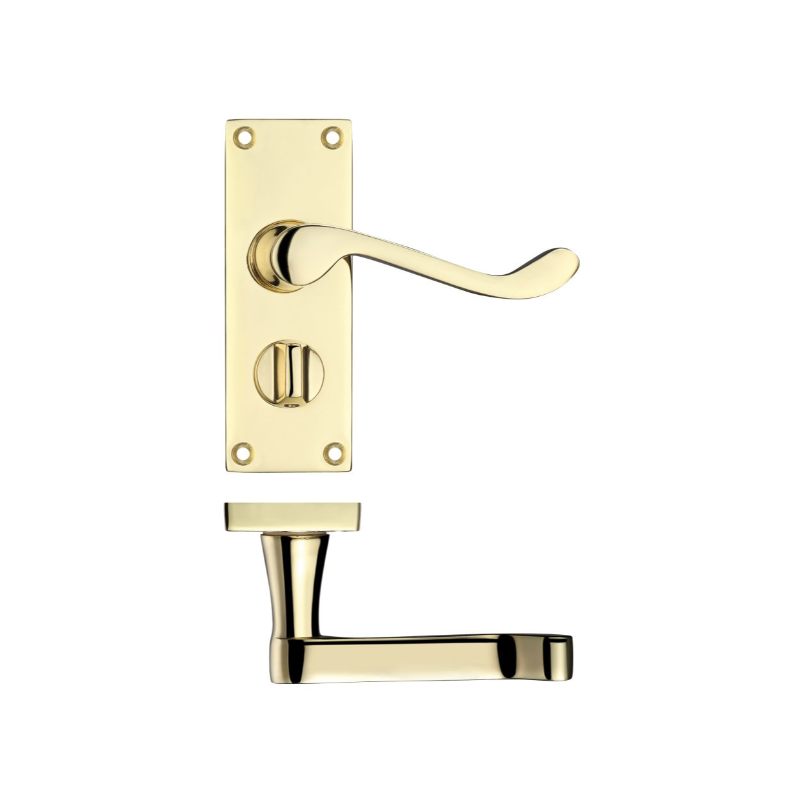 Project Victorian Scroll Lever on Privacy Backplate -114mm x 40mm-Electro Brass