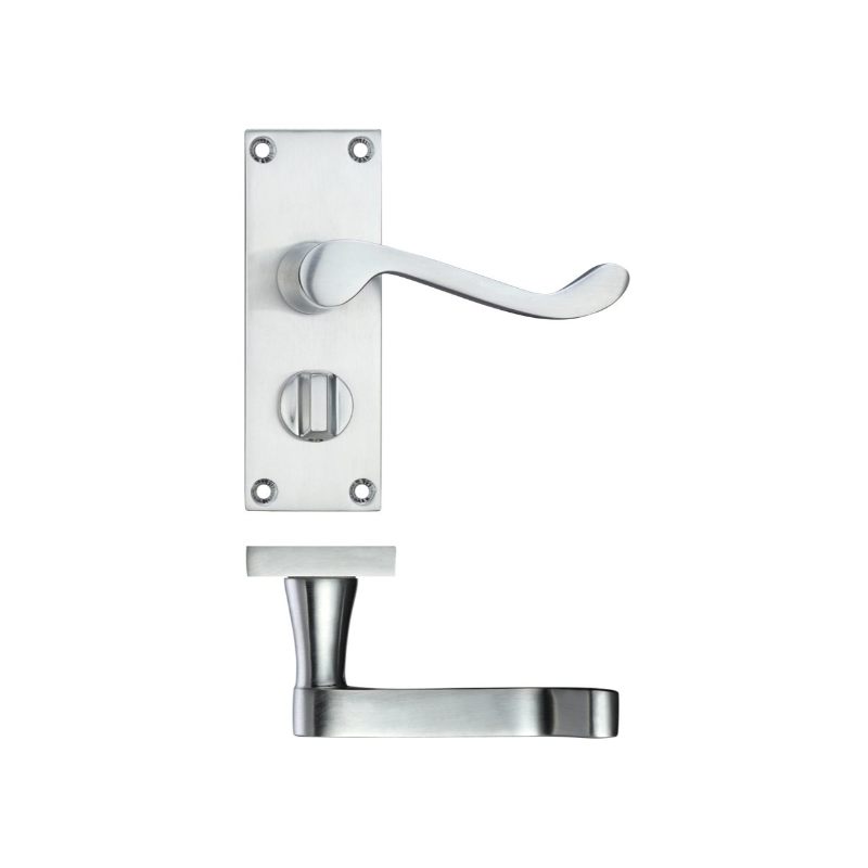 Project Victorian Scroll Lever on Privacy Backplate -114mm x 40mm-Satin Chrome