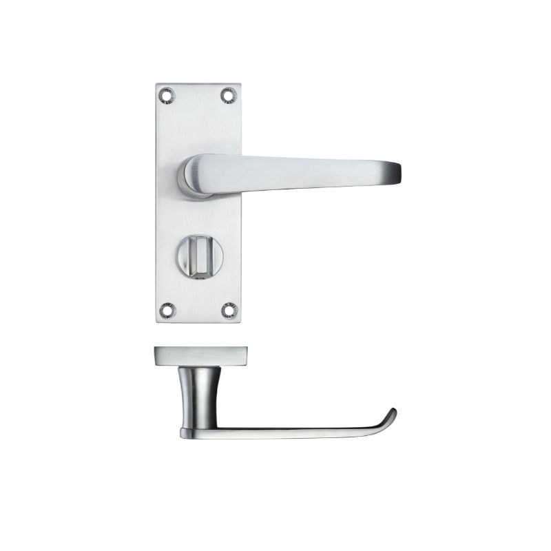 Project Victorian Flat Lever on Privacy Backplate 114 x 40mm-Satin Chrome