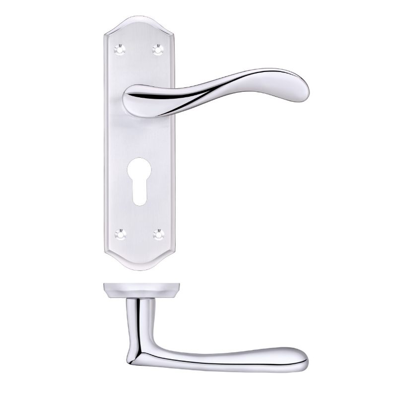Project Asti Lever on Europrofile Lock Backplate-Satin Chrome / Polished Chrome