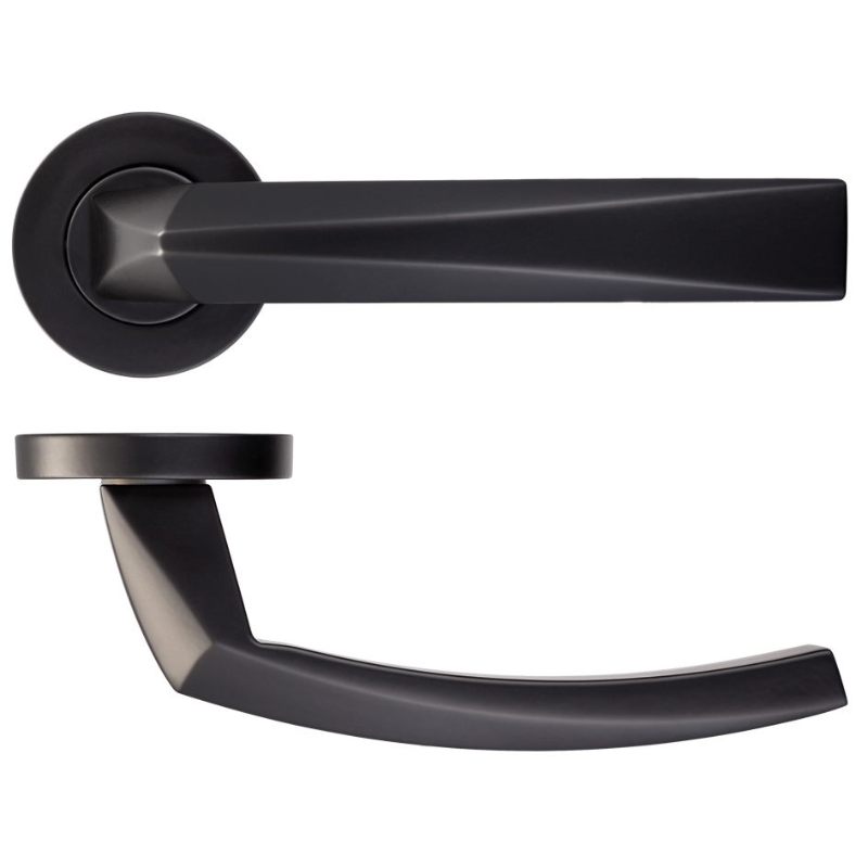 Hydra Lever on Round Rose - Powder Coat Black-Powder Coat Black