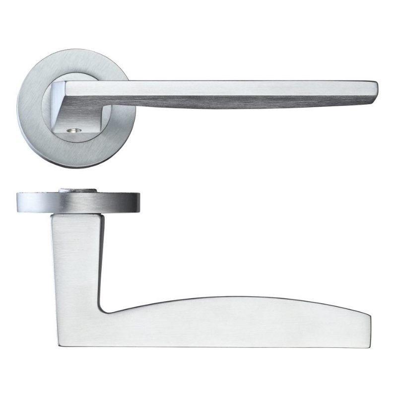 Pavo Lever on Round Rose - Satin Chrome-Satin Chrome