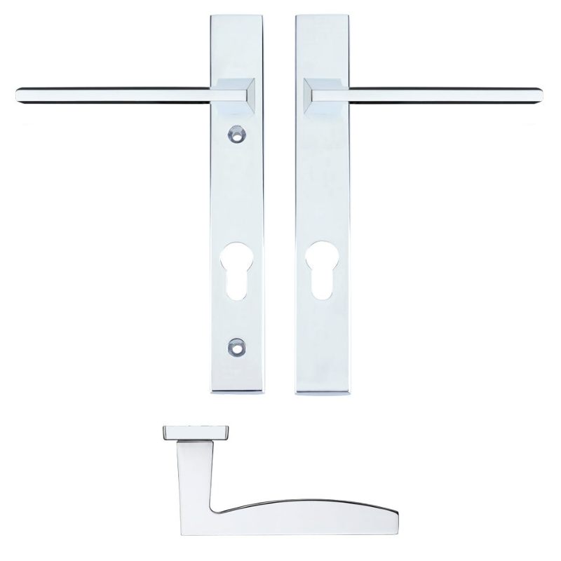 Pavo Lever Euro Lock (92mm c/c) On Narrow Backplate - 220x32mm - Polished Chrome-Polished Chrome
