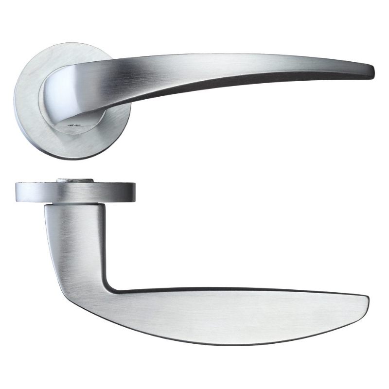 Cygnus Lever on Round Rose - Satin Chrome-Satin Chrome