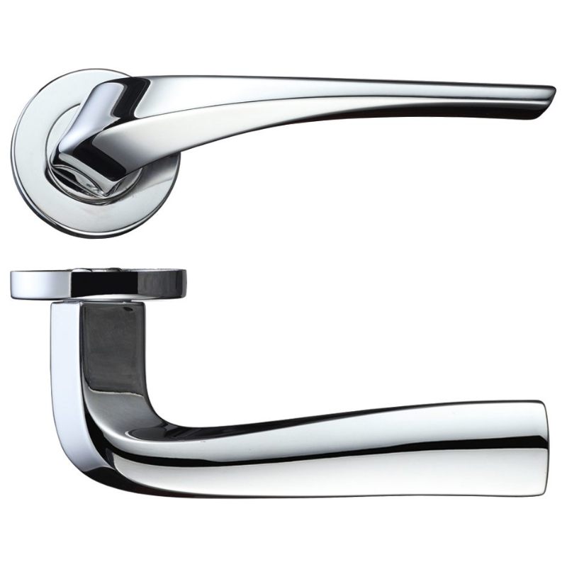 Aries Lever on Round Rose - Polished Chrome-Polished Chrome