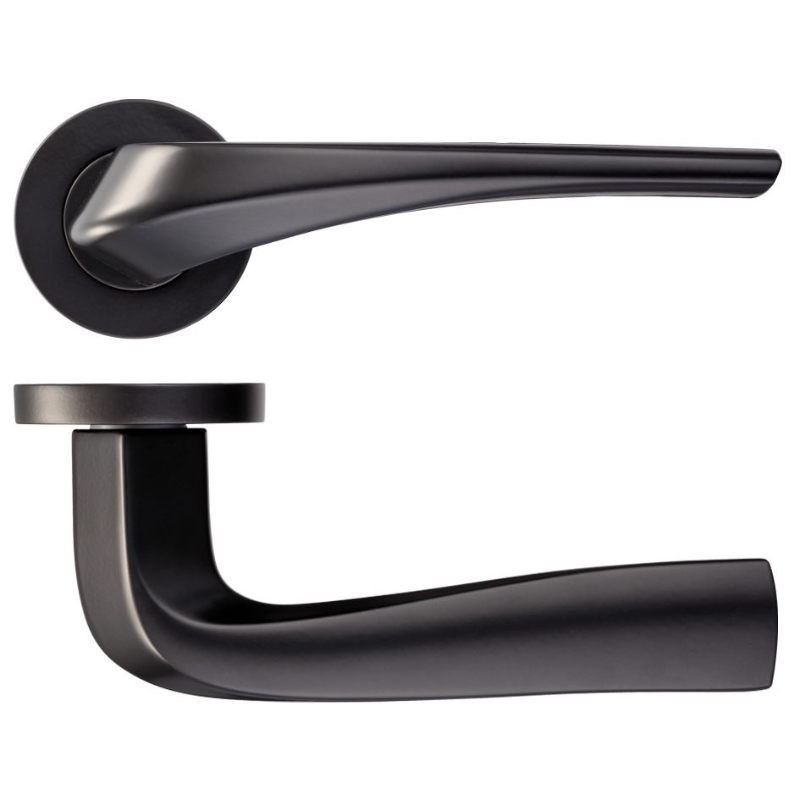 Aries Lever on Round Rose - Powder Coat Black-Powder Coat Black