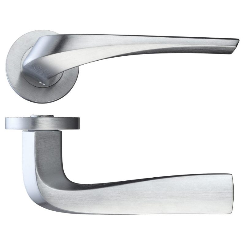 Aries Lever on Round Rose - Satin Chrome-Satin Chrome