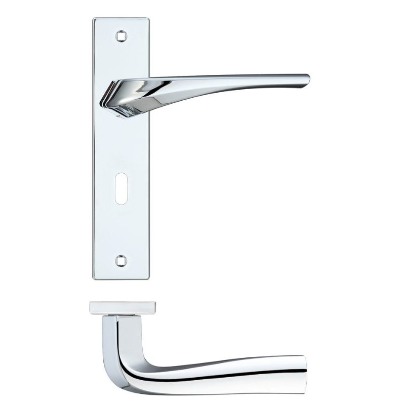 Aries Lever Lock (57mm c/c) On Backplate - 190x42mm - Polished Chrome-Polished Chrome