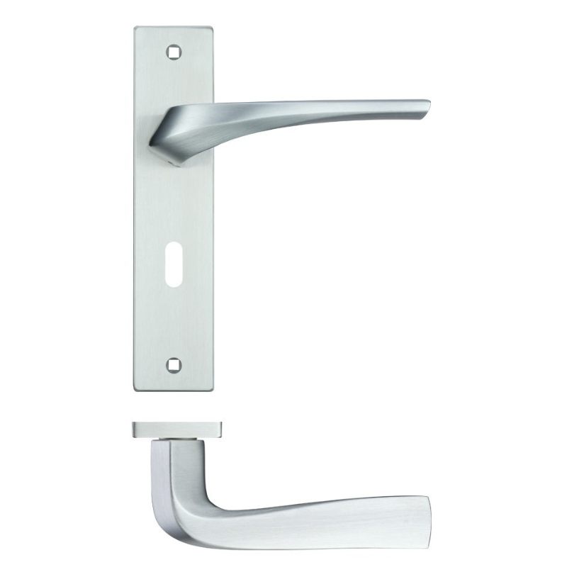 Aries Lever Lock (57mm c/c) On Backplate - 190x42mm - Satin Chrome-Satin Chrome