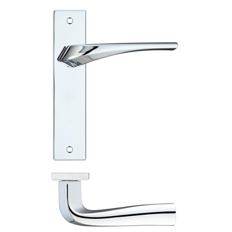 Aries Lever Latch On Backplate - 190x42mm - Polished Chrome-Polished Chrome
