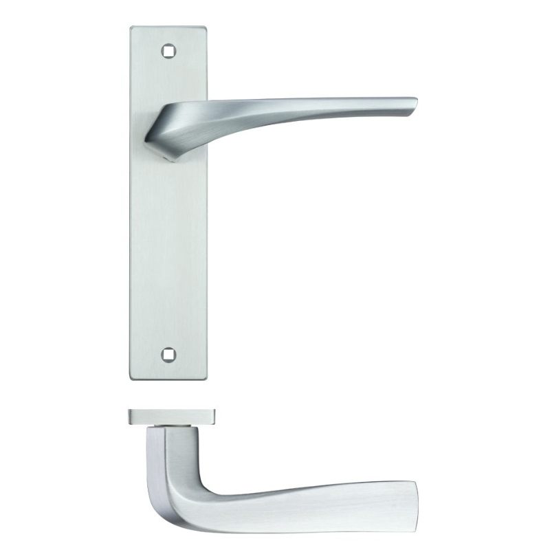 Aries Lever Latch On Backplate - 190x42mm - Satin Chrome-Satin Chrome