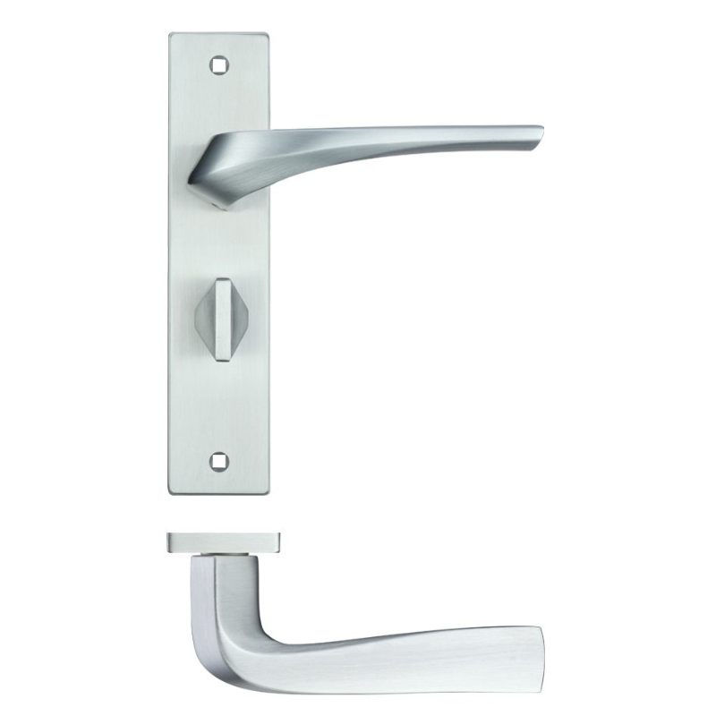 Aries Lever Bathroom (57mm c/c) On Backplate - 190x42mm - Satin Chrome-Satin Chrome