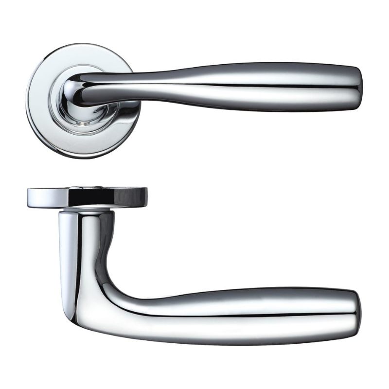 Corvus Lever on Round Rose - Polished Chrome-Polished Chrome