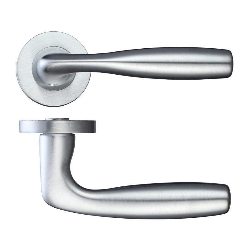 Corvus Lever on Round Rose - Satin Chrome-Satin Chrome