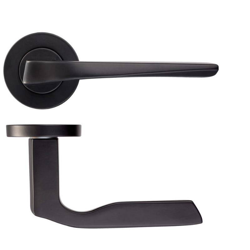 Lyra Lever on Round Rose - Powder Coat Black-Powder Coat Black