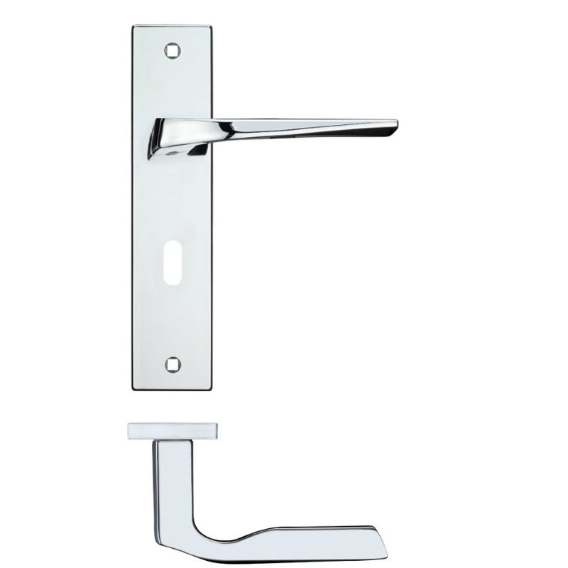 Lyra Lever Lock (57mm c/c) On Backplate - 190x42mm - Polished Chrome-Polished Chrome