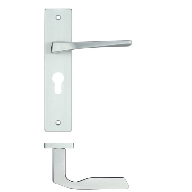 Lyra Lever Euro Lock (47.5mm c/c) On Backplate - 190x42mm - Satin Chrome-Satin Chrome