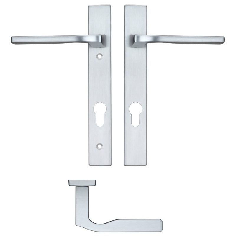 Vela Lever Euro Lock (92mm c/c) On Narrow Backplate - 220x32mm - Satin Chrome-Satin Chrome