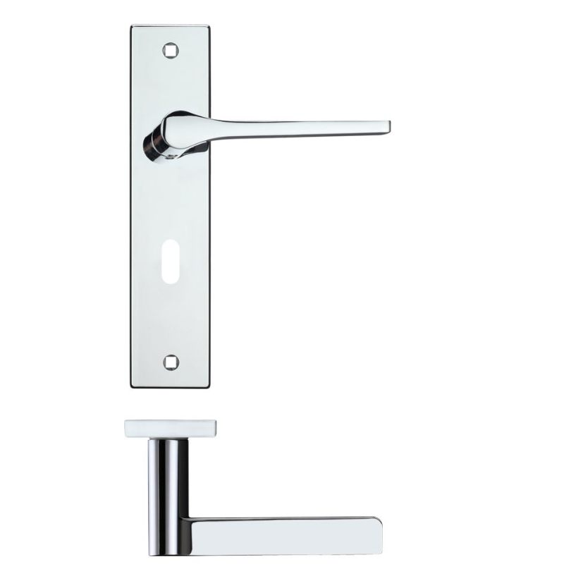 Draco Lever Lock (57mm c/c) On Backplate - 190x42mm - Polished Chrome-Polished Chrome