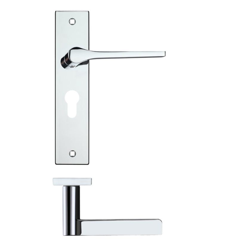 Draco Lever Euro Lock (47.5mm c/c) On Backplate - 190x42mm - Polished Chrome-Polished Chrome