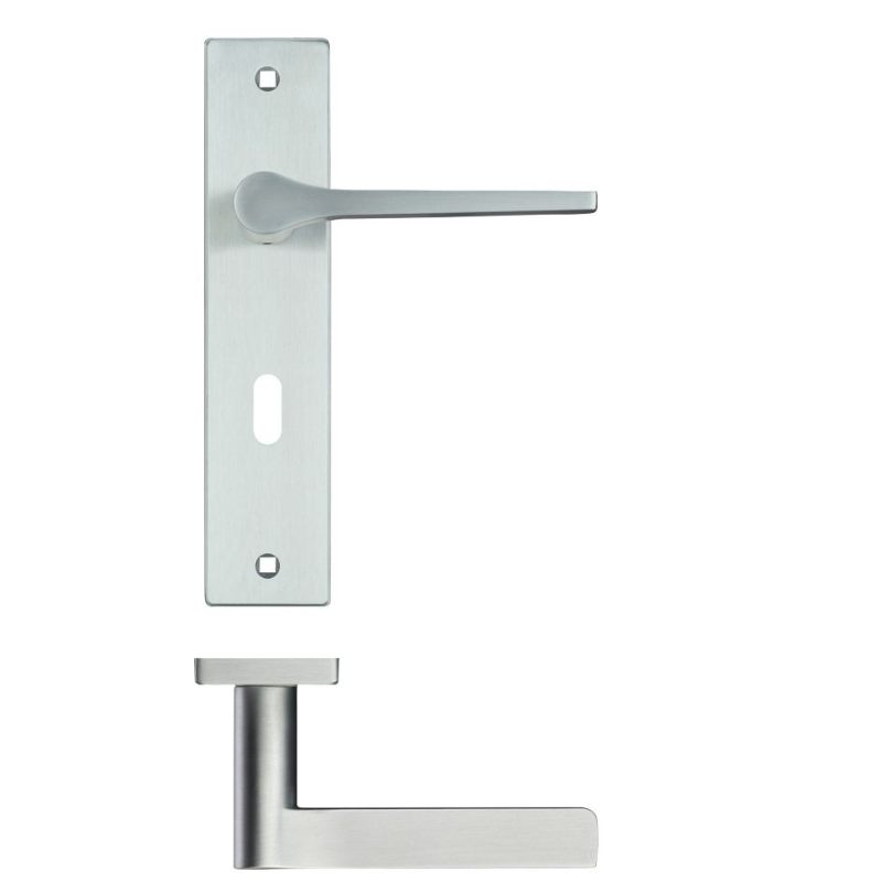 Draco Lever Lock (57mm c/c) On Backplate - 190x42mm - Satin Chrome-Satin Chrome