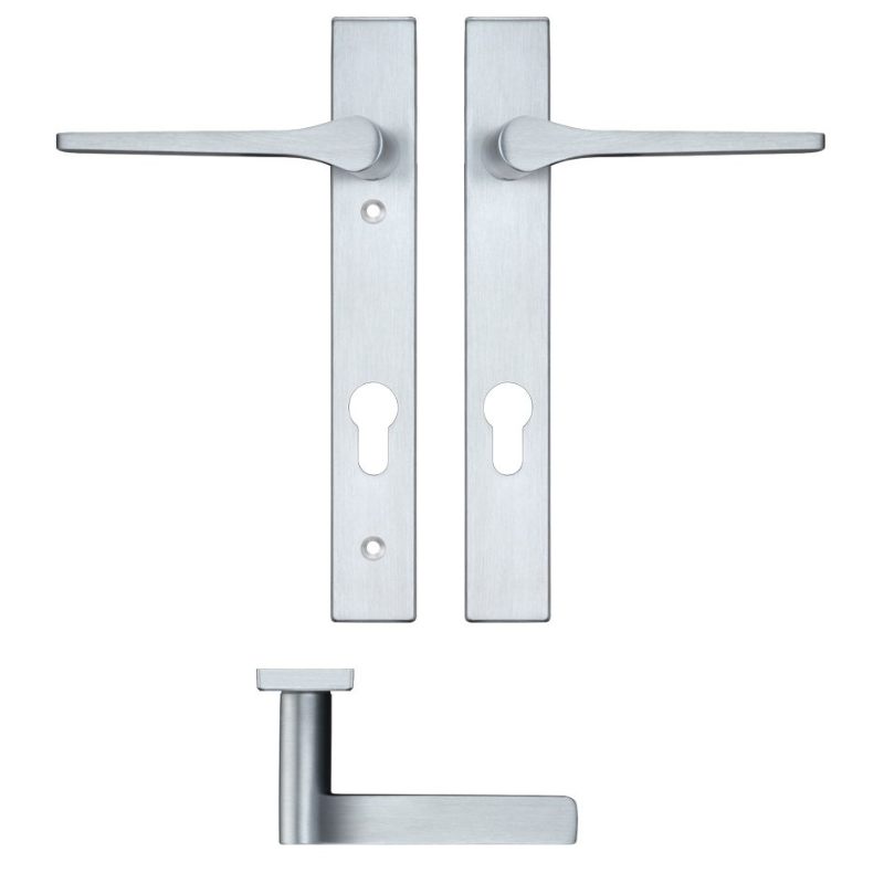 Draco Lever Euro Lock (92mm c/c) On Narrow Backplate - 220x32mm - Satin Chrome-Satin Chrome