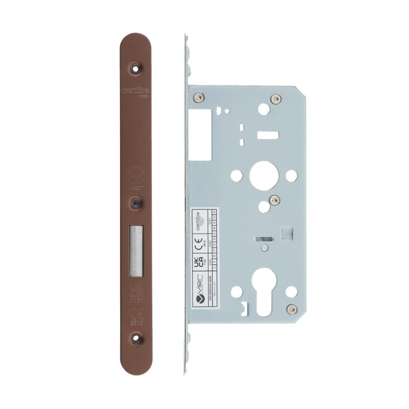 Din Euro Deadlock- Backset 55mm - 2 Pc Forend - Radius - PVDBZ- Satin Bronze Effect-PVD Bronze