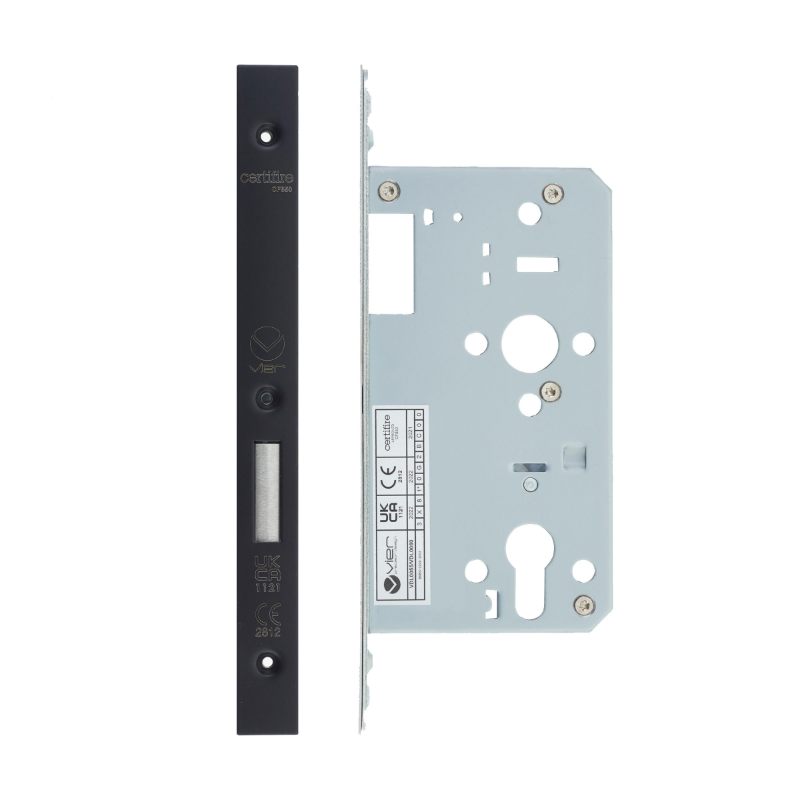 Din Euro Deadlock- Backset 60mm - 2 Pc Forend - Square - PCB - Powder Coated Black-Powder Coat Black