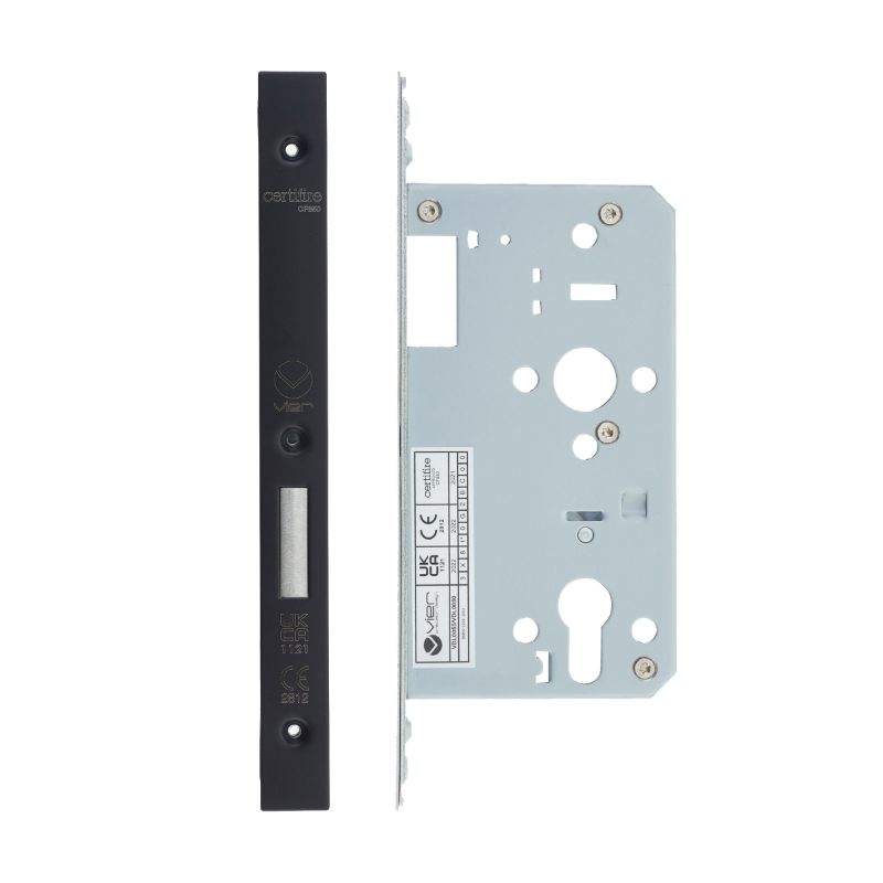 Din Euro Deadlock- Backset 60mm - 2 Pc Forend - Square - PVDBLK - PVD Black-Powder Coat Black