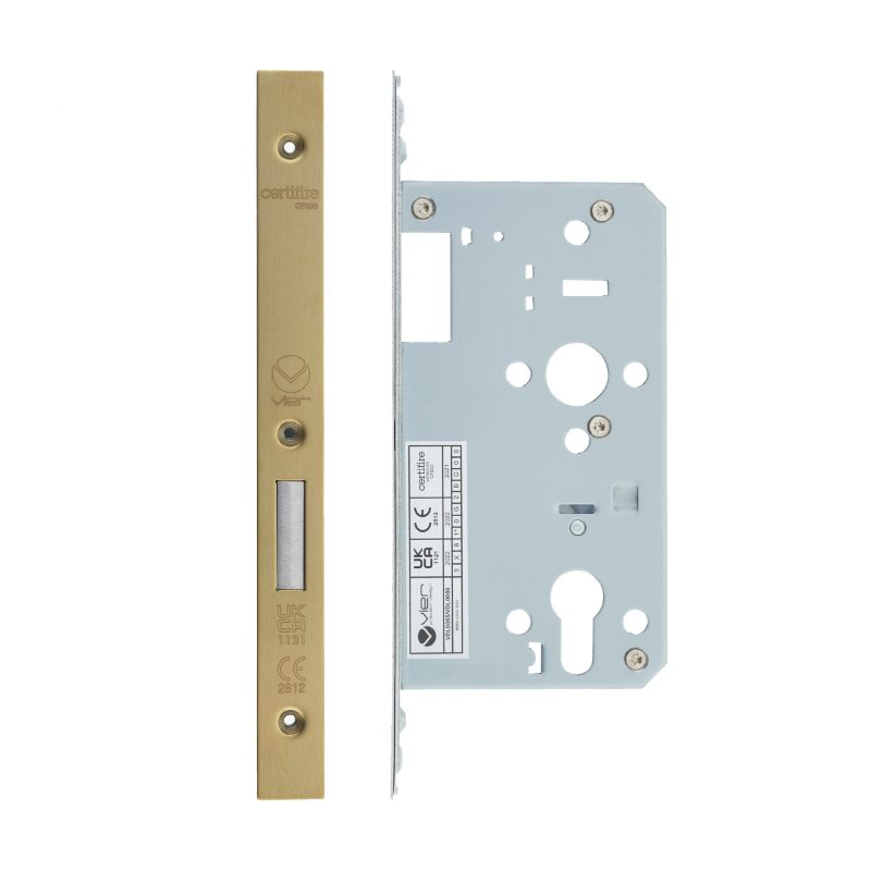 Din Euro Deadlock- Backset 60mm - 2 Pc Forend - Square - PVDSB - Satin Brass Effect-PVD Satin Brass