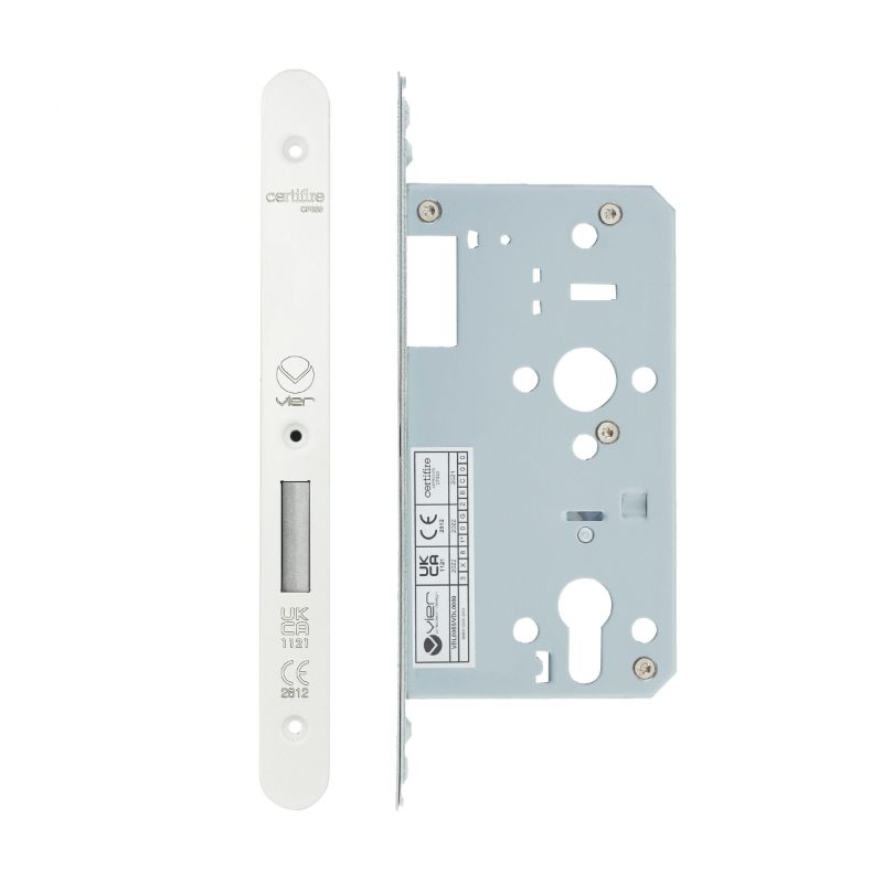 Din Euro Deadlock- Backset 60mm - 2 Pc Forend - Radius - PCW - Powder Coated White-Powder Coat White