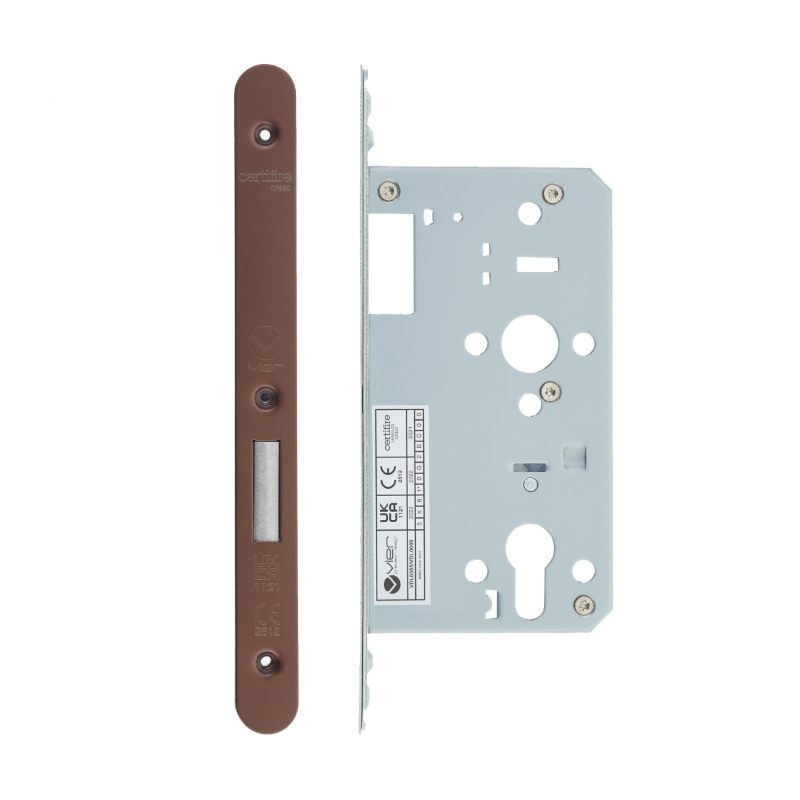 Din Euro Deadlock- Backset 60mm - 2 Pc Forend - Radius - PVDBZ- Satin Bronze Effect-PVD Bronze
