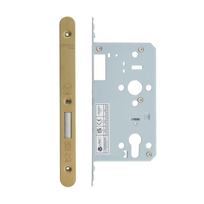 Din Euro Deadlock- Backset 60mm - 2 Pc Forend - Radius - PVDSB- Satin Brass Effect-PVD Satin Brass
