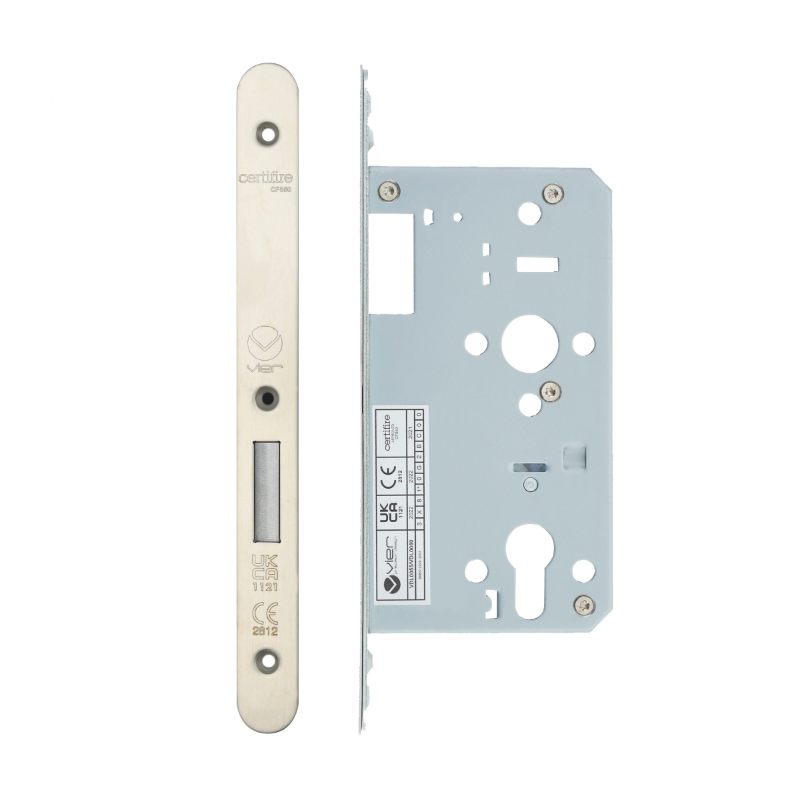 Din Euro Deadlock- Backset 60mm - 2 Pc Forend - Radius - SSS - Satin Stainless Steel-Satin Stainless