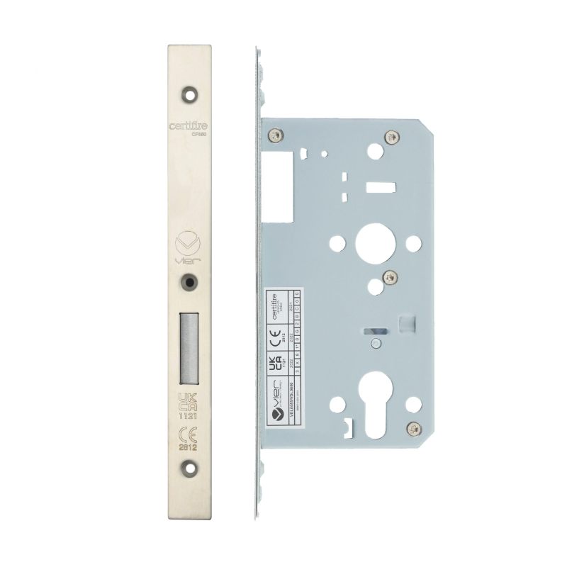 Din Euro Deadlock- Backset 60mm - 2 Pc Forend - Square - SSS - Satin Stainless Steel-Satin Stainless