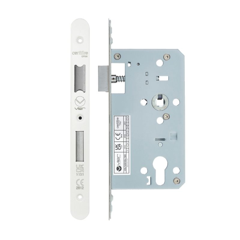 Din Euro Sashlock- Backset 60mm - 2 Pc Forend - Radius - PCW - Powder Coated White-Powder Coat White