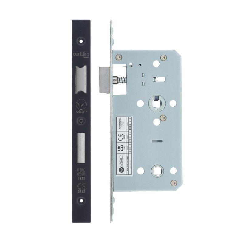 Din Bathroom- Backset 55mm - 2 Pc Forend - Square - PCB - Powder Coated Black-Powder Coat Black