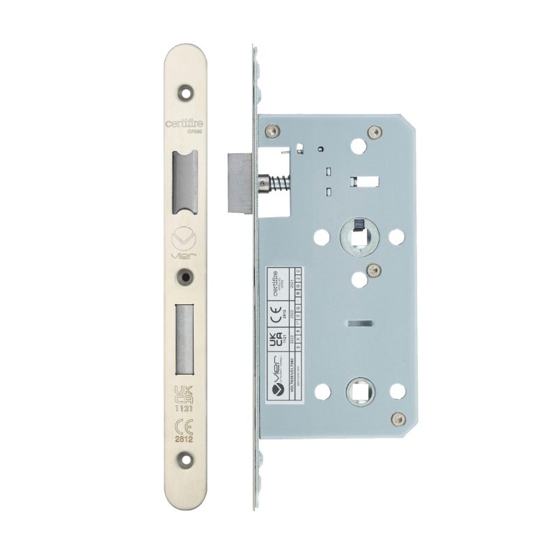 Din Bathroom- Backset 55mm - 2 Pc Forend - Radius - SSS - Satin Stainless Steel-Satin Stainless
