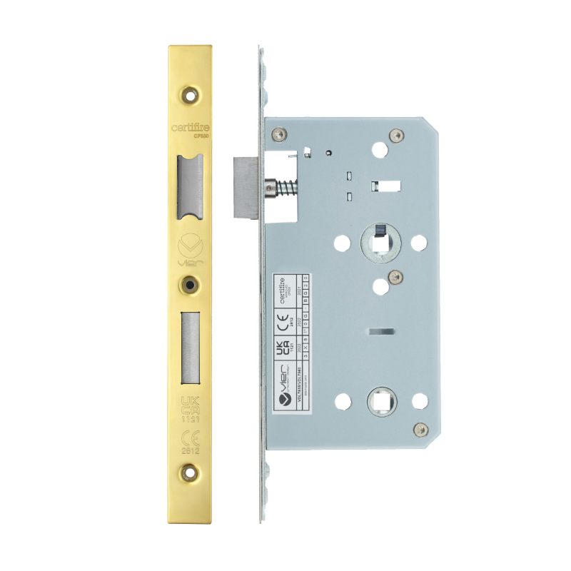 Din Bathroom- Backset 60mm - 2 Pc Forend - Square - PVDG- Polished Brass Effect-PVD Satin Brass