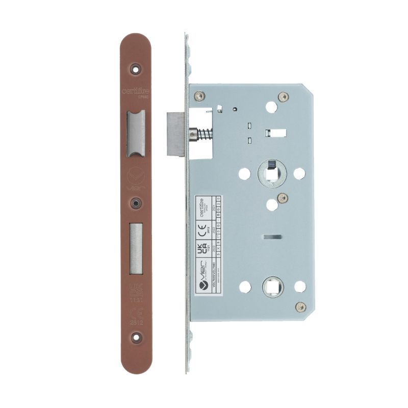 Din Bathroom- Backset 60mm - 2 Pc Forend - Radius - PVDBZ- Satin Bronze Effect-PVD Bronze