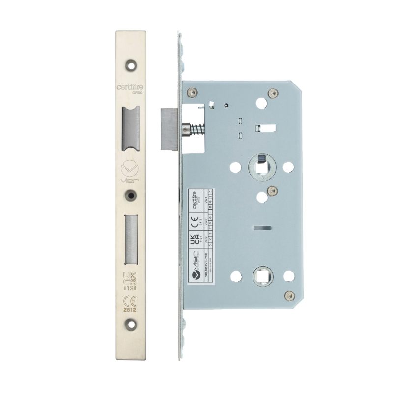 Din Bathroom- Backset 60mm - 2 Pc Forend - Square - SSS - Satin Stainless Steel-Satin Stainless