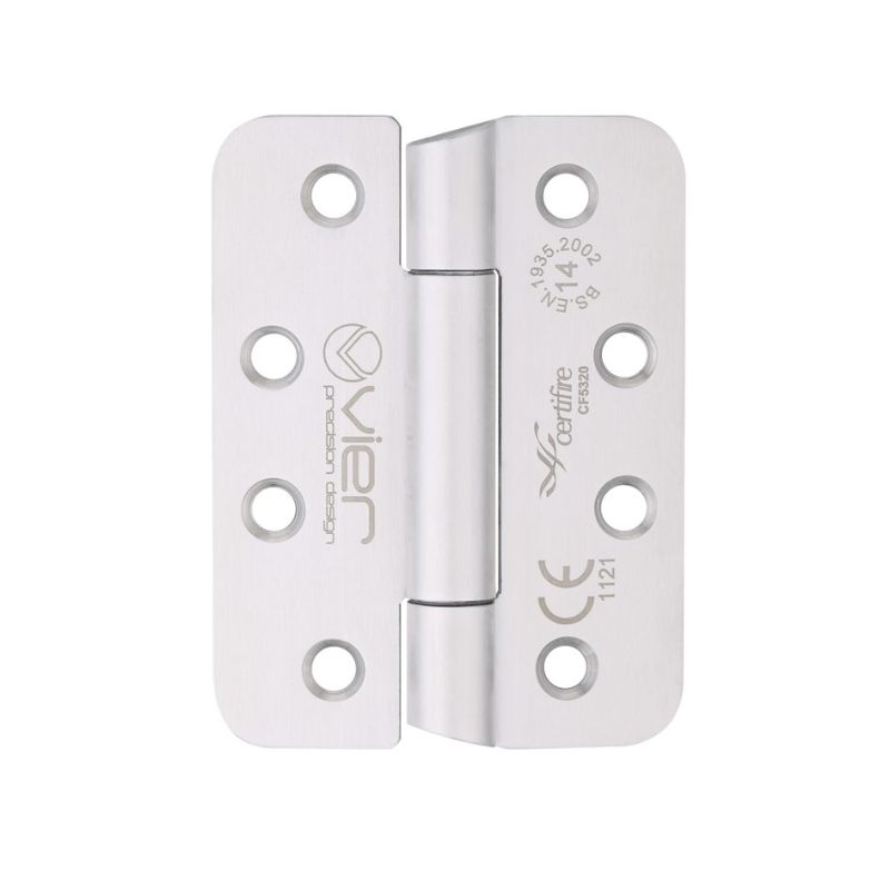 Grade 14 Concealed Bearing Hinge Stainless Steel Radius - Grade 201 - 102 x 76 x 3mm - Hospital Tip-Satin Stainless