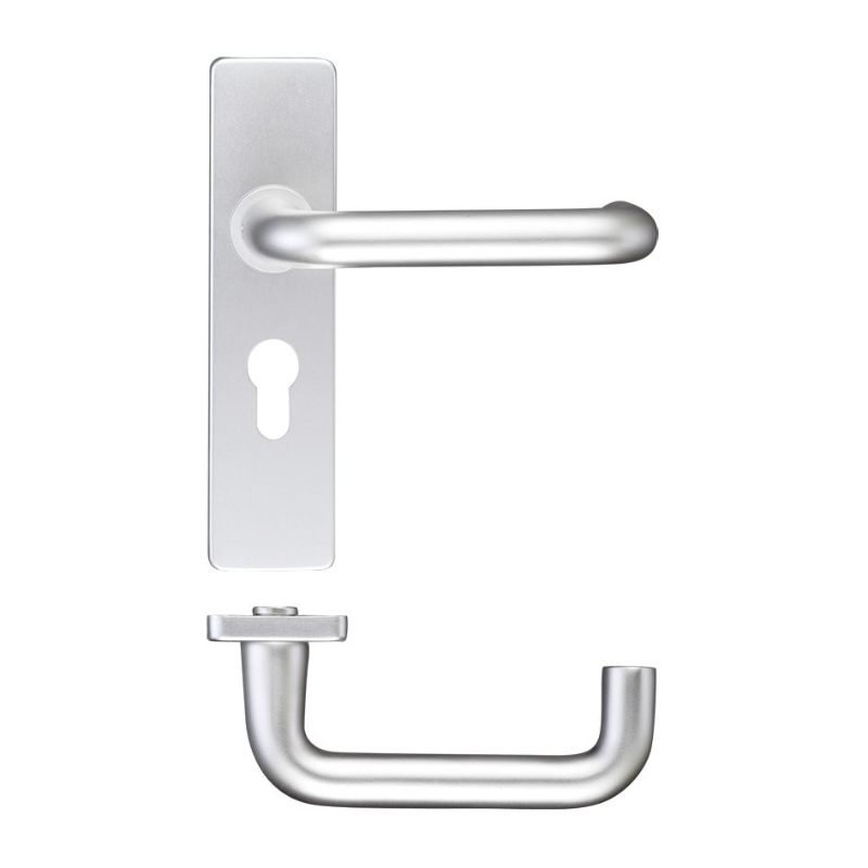 Return to Door Lever on Europrofile Backplate (47.5MM)-Satin Aluminium