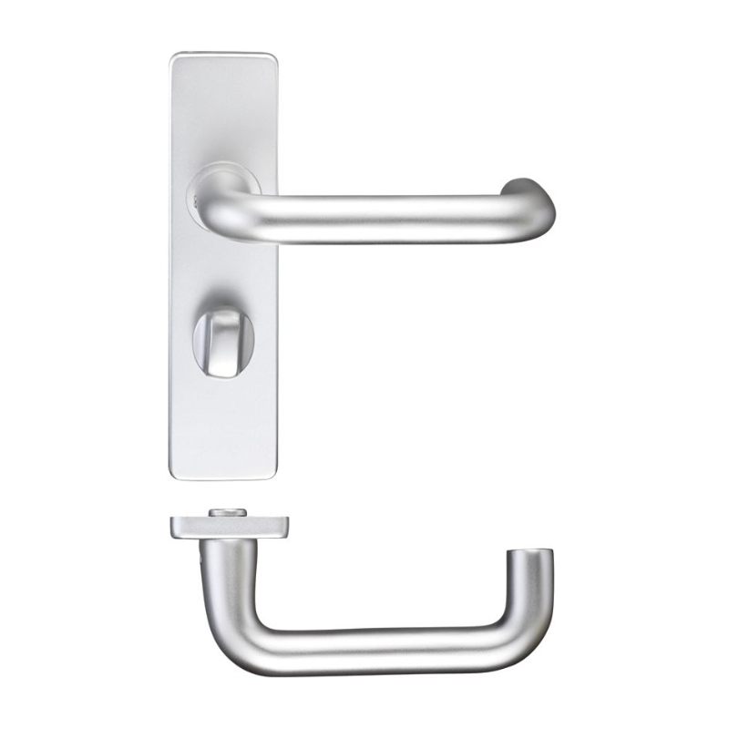 Return to Door Lever on Bathroom Backplate-Satin Aluminium