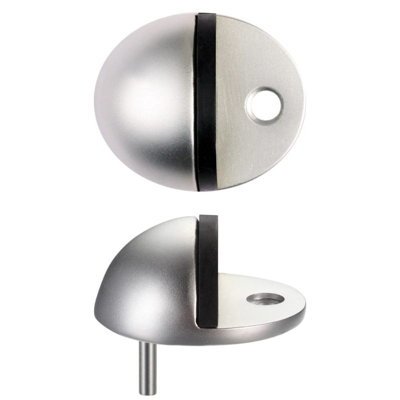 Door Stop - Oval Floor Mounted-Satin Aluminium